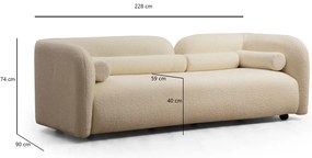 Sofá de 3 Lugares Victoria – Creme – 228x74x90 cm