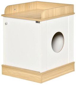 PawHut Casa para Gatos de Madeira Móvel Caixa de Areia para Gatos 2 em 1 com Bancada de Armazenamento Porta 48,5x53x67cm | Aosom Portugal