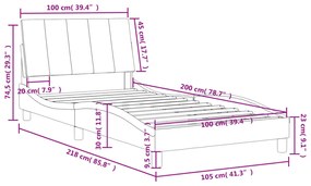 Cama com colchão 100x200 cm veludo cinzento-claro