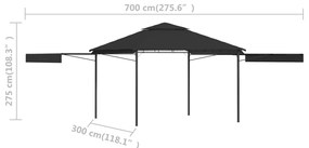 Gazebo c/ toldos duplos extensíveis 3x3x2,75m 180g/m² antracite