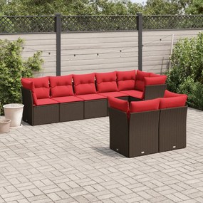 vidaXL 8 pcs conjunto sofás de jardim c/ almofadões vime PE castanho