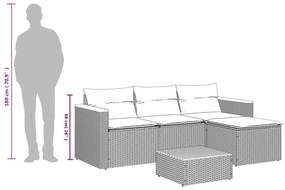 3 pcs conjunto sofás de jardim c/ almofadões vime PE cinzento