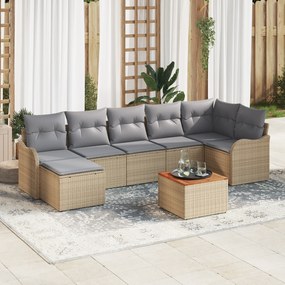 Conjunto de Sofá de Jardim vidaXL 8 Peças com Almofadas Bege Polirattan Acácia