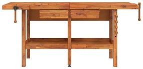 Bancada de trabalho + gavetas/tornos 192x62x83 cm acácia maciça