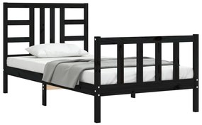 Estrutura de cama com cabeceira 90x200 cm madeira maciça preto