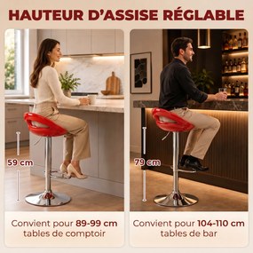 Conjunto de 2 bancos de bar com altura ajustável, encosto e apoio para os pés giratórios a 360°, 46x41x76-96 cm, vermelho