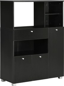 Aparador Auxiliar para Microondas Buffet de Cozinha com 2 Armários com Portas 1 Gaveta e Prateleiras 90x40x120 cm Preto