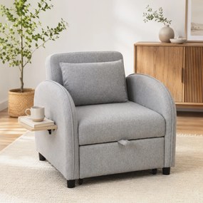 Poltrona-cama de 1 lugar, Poltrona-cama 3 em 1, Encosto ajustável, Apoio lateral rebatível, Cinzento