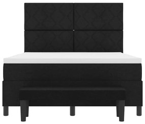 Cama Box Spring com Colchão &amp; Banco Preto 160x200 cm Tecido
