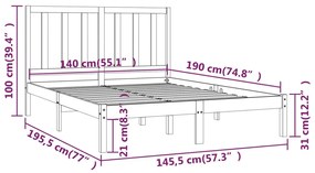 Estrutura de cama 140x190 cm madeira de pinho maciça preto