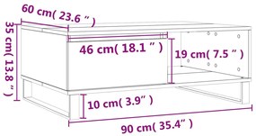 Mesa de centro 90x60x35 cm derivados de madeira cinzento sonoma