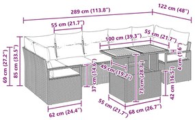 Conjunto de Sofá para Jardim 8 pcs Bege e Cinza Grande Vime