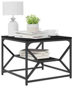 Mesa de Café Carvalho Preto com Prateleira, 51x50x40 cm, Feita de Made