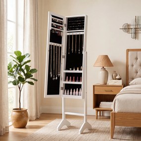 Armário para Joias com Espelho de Corpo Inteiro, 35 x 34 x 154 cm, Armazenamento Organizado, Branco