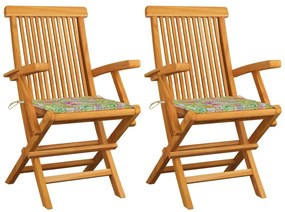 3062499 vidaXL Cadeiras de jardim c/ almofadões padrão de folhas 2 pcs teca