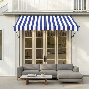 Toldo de fixação varanda 250 x 120 cm com manivela para proteção solar flexível, azul e branco