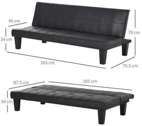 Sofá Cama Santarém em Couro Artificial - Preto - Design Moderno