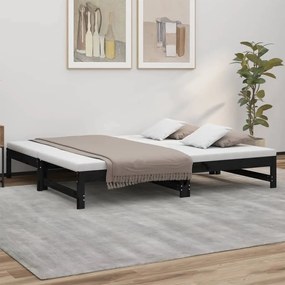 vidaXL Sofá-cama de puxar 2x(75x190) cm madeira de pinho maciça preto