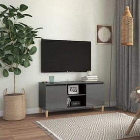 vidaXL Móvel de TV pernas de madeira 103,5x35x50 cm cinzento brilhante