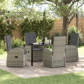 vidaXL Conjunto de Jantar de Jardim 5 Peças com Almofadas Cinza Vime PE