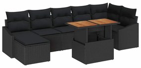 Conjunto de Jantar de Jardim com 8 Peças e Almofadas Pretas em Rattan