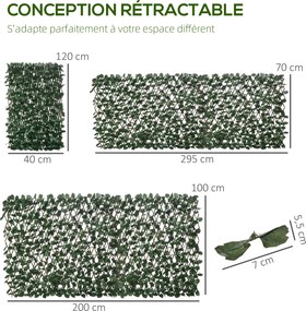 2 painéis de Sebe artificial 295 x 70 cm com folhas para parede, que protege da vista, comprimento ajustável, treliça extensível em PE verde