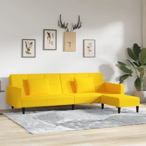 vidaXL Sofá-cama 2 lug. c/ 2 almofadas e apoio de pés veludo amarelo