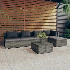 vidaXL 6 pcs conjunto lounge de jardim c/ almofadões vime PE cinzento
