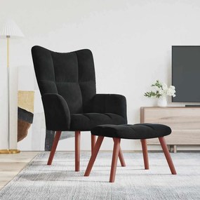 vidaXL Cadeira de descanso com banco veludo preto