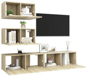 4pcs conjunto de móveis de TV derivados madeira carvalho sonoma
