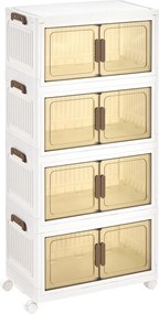 Caixas com tampa Organizador com rodas, 4 níveis, 31 x 55 x 111 cm Branco-castanho transparente