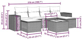 7 pcs conjunto de sofás p/ jardim c/ almofadões vime PE preto