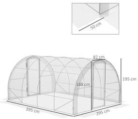 Estufa de Túnel 4x3x2 m Estufa de Jardim com 2 Portas Estufa para Horticultura com Teto Arredondado Transparente