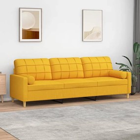 vidaXL Sofá 3 lug. c/ almofadas/almofadões 210 cm tecido amarelo-claro