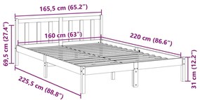 Cama extra longa sem colchão 160x220 cm madeira de pinho maciça