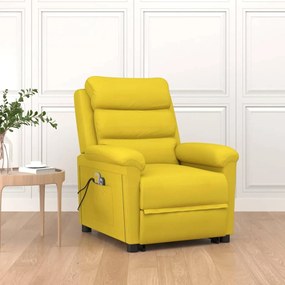 vidaXL Poltrona elevatória de massagens tecido amarelo-claro