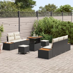 Conjunto de Sofá de Jardim vidaXL de 8 Peças com Almofadas Preto Vime