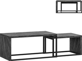 HOMCOM Conjunto de 2 Mesas Ninho Design Industrial Encaixáveis em Metal Preto e Efeito Mármore Cinzento Escuro | Aosom Portugal