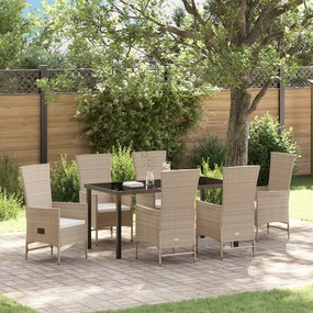vidaXL Conjunto de Jantar de Jardim 7 Peças com Almofadas Bege Vime PE
