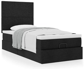 Estrutura de cama otomana com colchão preto 80x200cm tecido