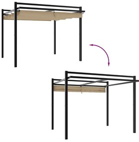 Gazebo jardim c/ teto retrátil 3x3 m alumínio cinza-acastanhado