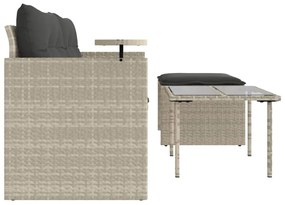 3 pcs conj. sofás jardim c/ almofadões vime PE cinzento-claro
