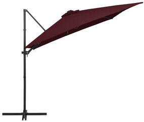 Guarda-sol de jardim cantilever c/ luzes LED 250x250 cm bordô