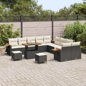 Conjunto de Sofá de Jardim de 13 Peças com Almofadas Preto Polirattan