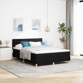 vidaXL Cama Box Spring LED com colchão Preto 140 x 190 cm tecido
