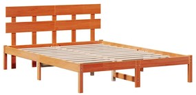 Estrado de Cama com Cabeceira Castanho Encerado 140x200 cm Madeira Sól
