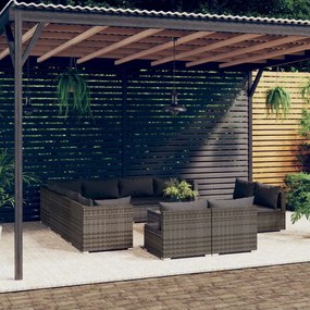 vidaXL 12 pcs conjunto lounge jardim c/ almofadões vime PE cinzento