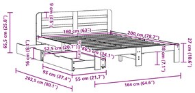 Cama sem colchão 160x200 cm madeira pinho maciço castanho-mel