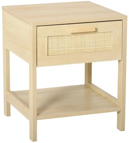HOMCOM Mesa de cabeceira em malha Mesa lateral com gaveta e prateleira inferior em DM e vime para quarto Sala 40x40x48 cm Cor madeira