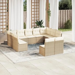 11 pcs conjunto sofás de jardim c/ almofadões vime PE bege